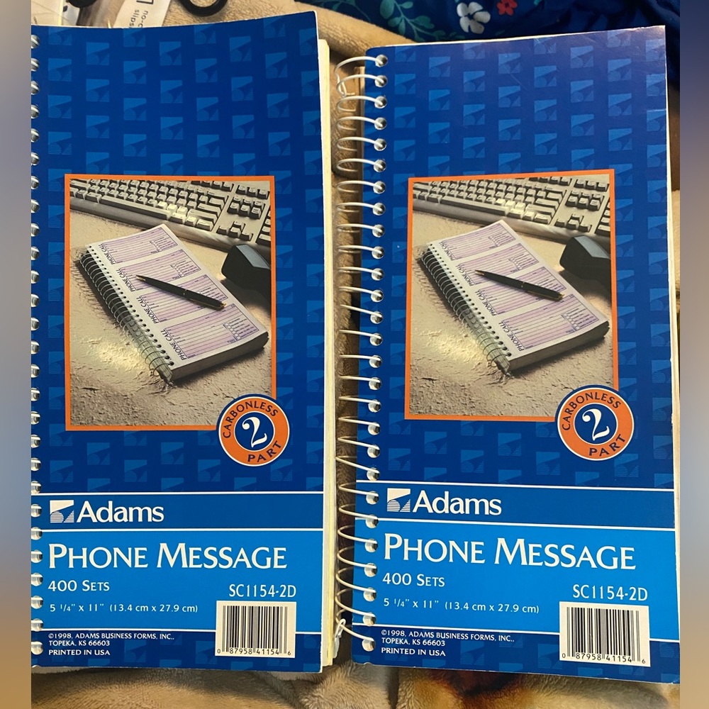 💜Adams PhoneMessage Book 2Carbonless Parts2 SpiralBooks 800 SheetsTotalSC1154-2D